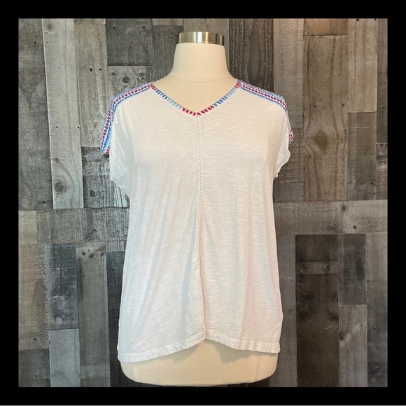 Style & Co red white and blue top large floral summer holiday 4th of July party - Picture 1 of 12